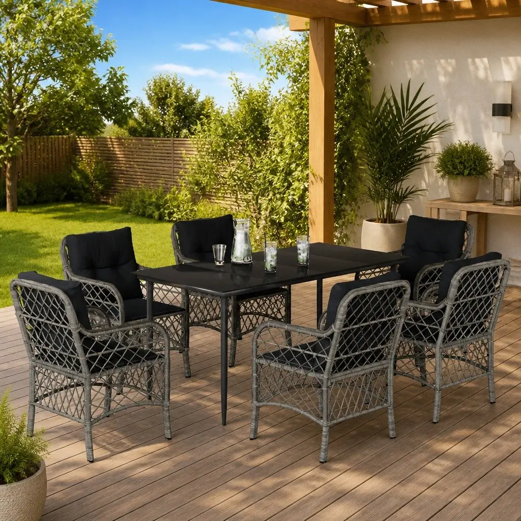 7 Piece Garden Dining Set Outdoor Patio Furniture Table Chairs with Cushions