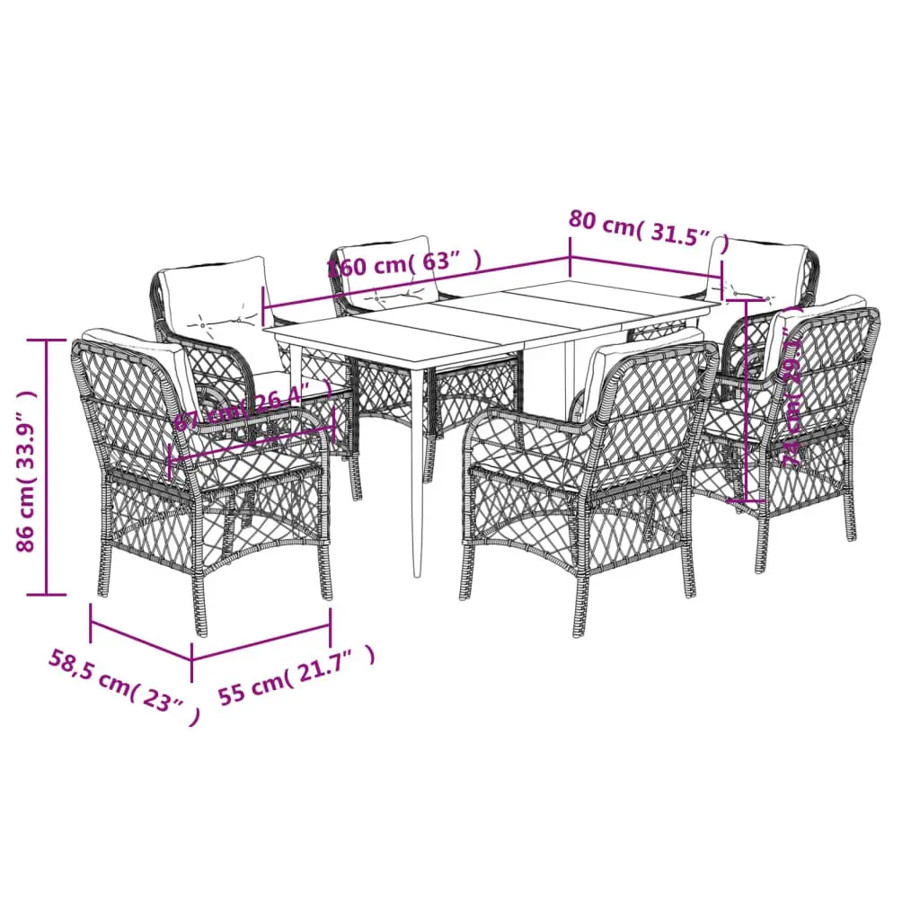 7 Piece Garden Dining Set Outdoor Patio Furniture Table Chairs with Cushions