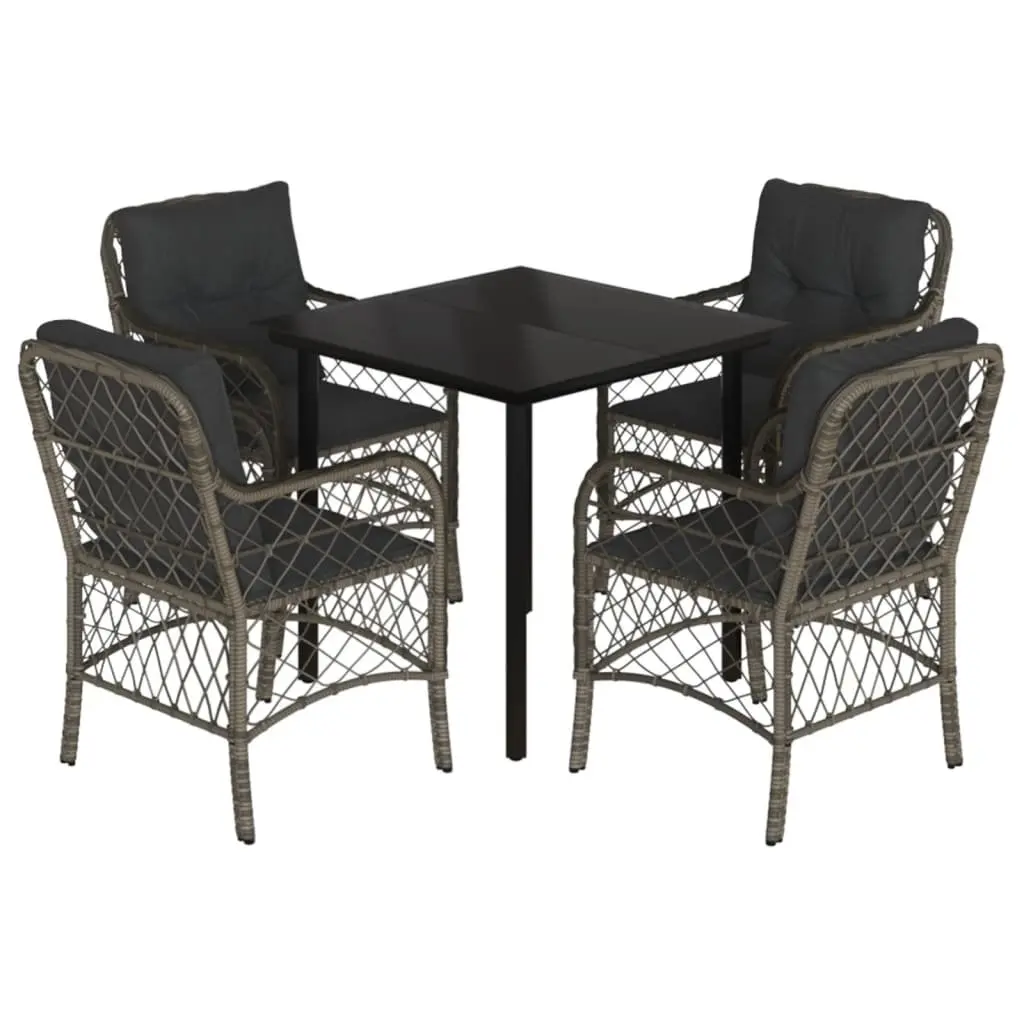 5 Piece Outdoor Garden Dining Set with Cushions Grey Poly Rattan Patio Furniture