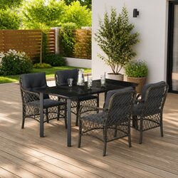 Garden Dining Set 5 Piece Outdoor Furniture Patio Table Chairs Cushions Grey