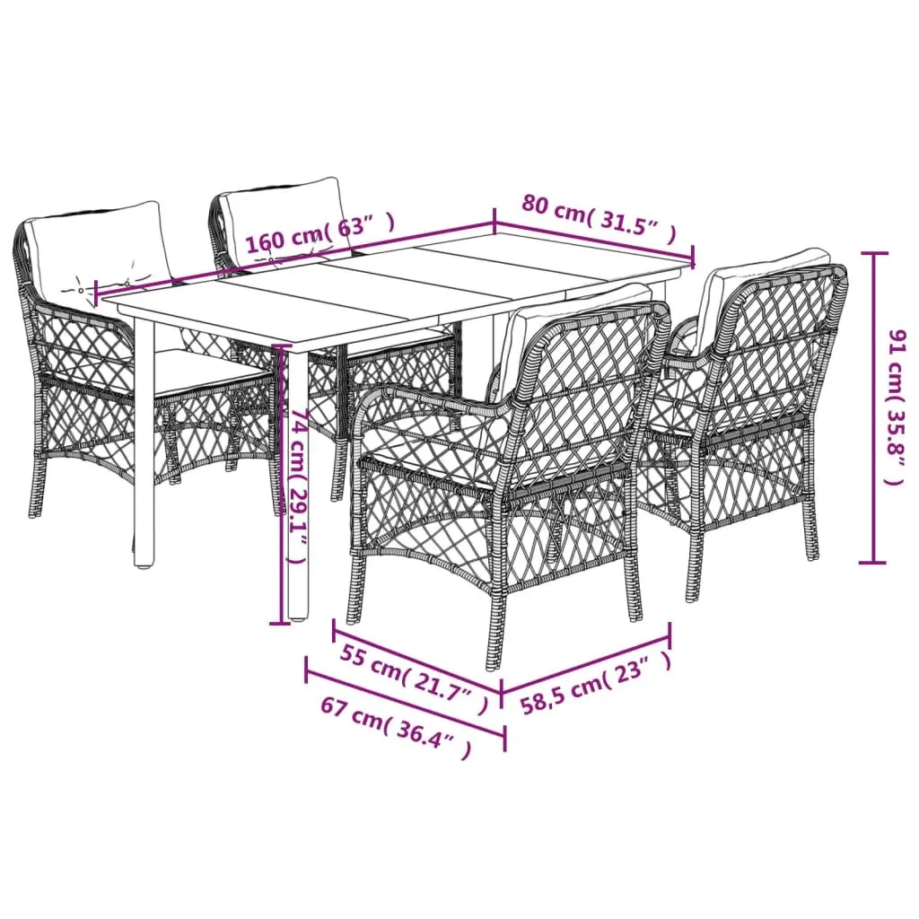 Garden Dining Set 5 Piece Outdoor Furniture Patio Table Chairs Cushions Grey