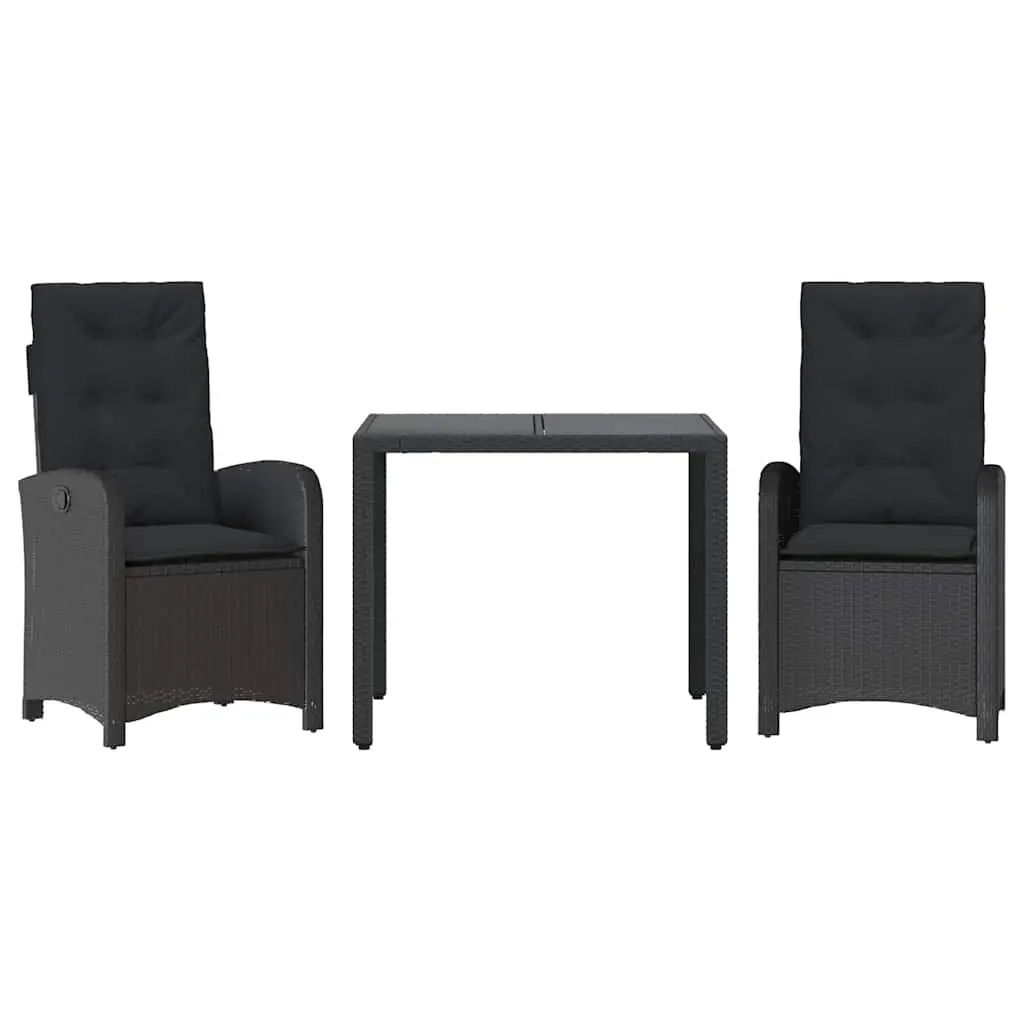 3 Piece Garden Dining Set with Cushions Black Poly Rattan Outdoor Furniture