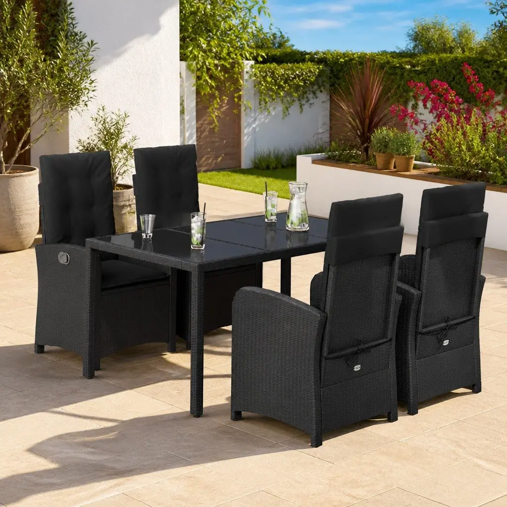 5 Piece Outdoor Dining Set Poly Rattan Black Chairs Table Patio Furniture