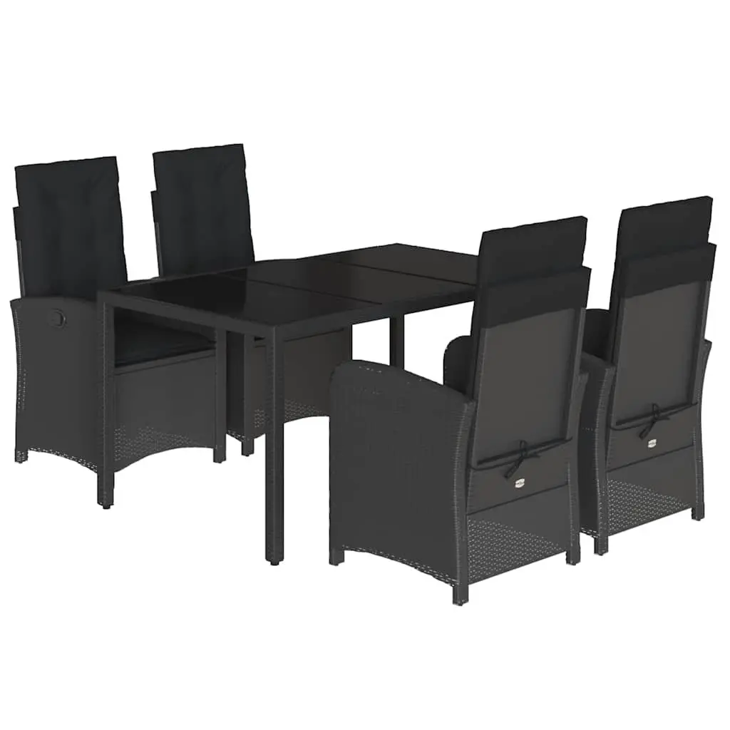 5 Piece Outdoor Dining Set Poly Rattan Black Chairs Table Patio Furniture