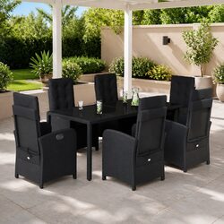 7 Piece Garden Dining Set Outdoor Furniture with Cushions Black Poly Rattan