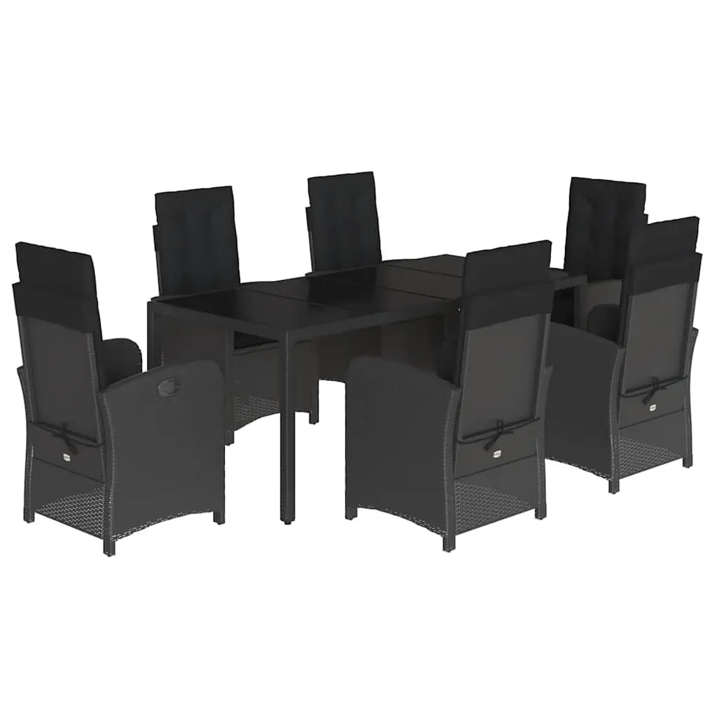 7 Piece Garden Dining Set Outdoor Furniture with Cushions Black Poly Rattan