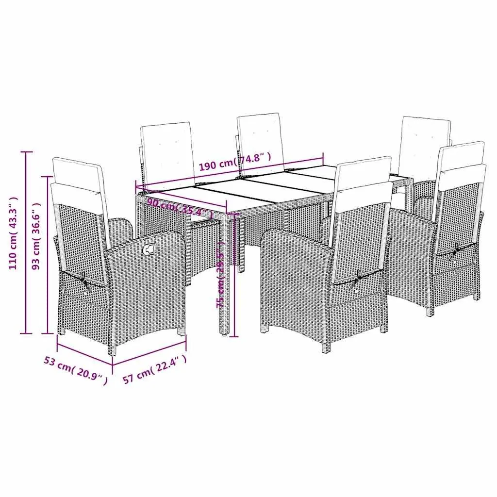 7 Piece Garden Dining Set Outdoor Furniture with Cushions Black Poly Rattan