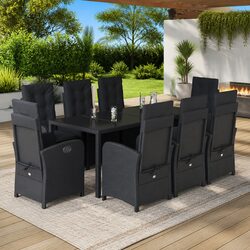 9 Piece Garden Dining Set Outdoor Patio Furniture Poly Rattan with Cushions