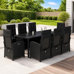 Garden Dining Set 9 Piece Outdoor Furniture Black Poly Rattan Chair Table Patio