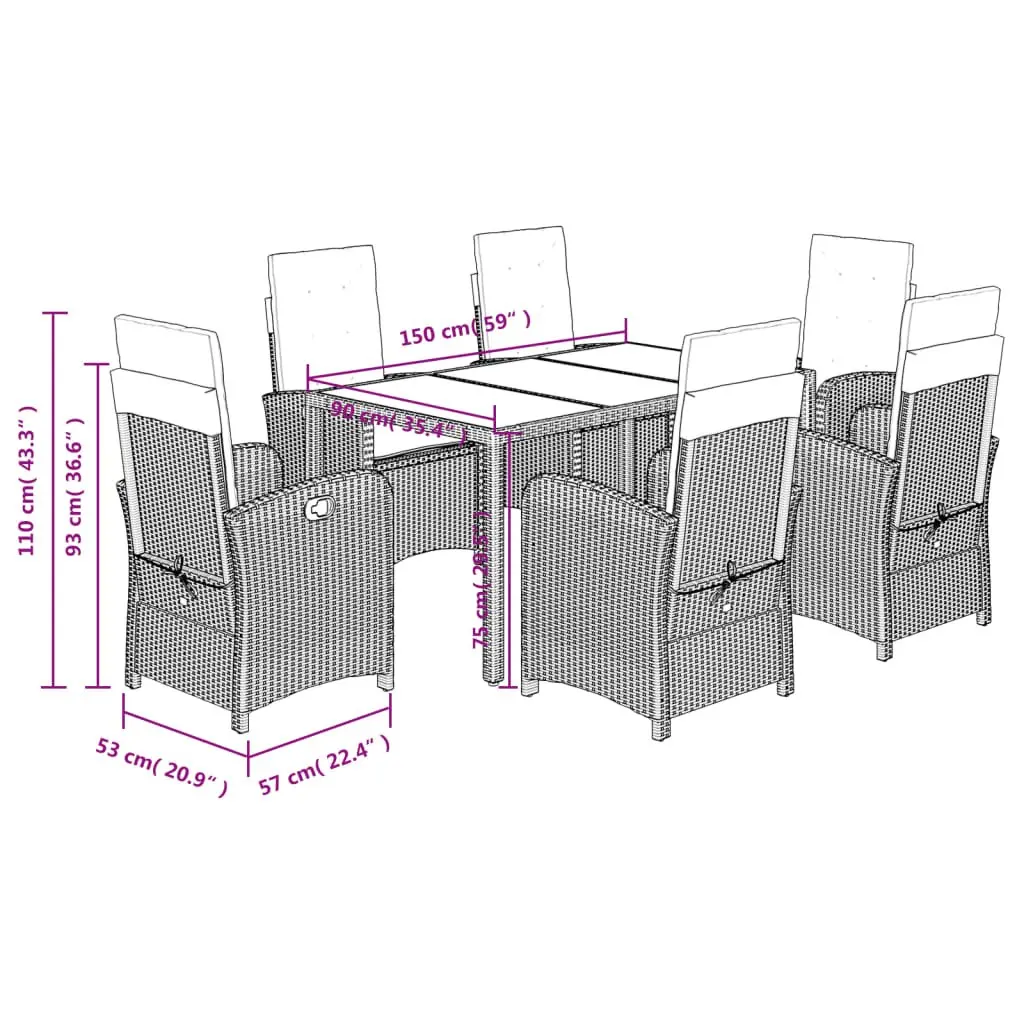 7 Piece Outdoor Dining Set Grey Poly Rattan Garden Furniture Patio Table Chairs
