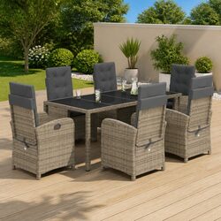 Garden Dining Set 7 Piece Outdoor Furniture Grey Poly Rattan Cushions Patio