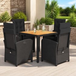 5 Piece Outdoor Dining Set Black Poly Rattan Garden Furniture with Cushions
