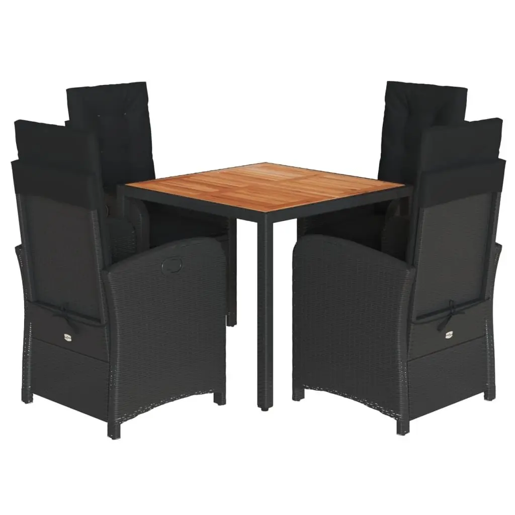 5 Piece Outdoor Dining Set Black Poly Rattan Garden Furniture with Cushions