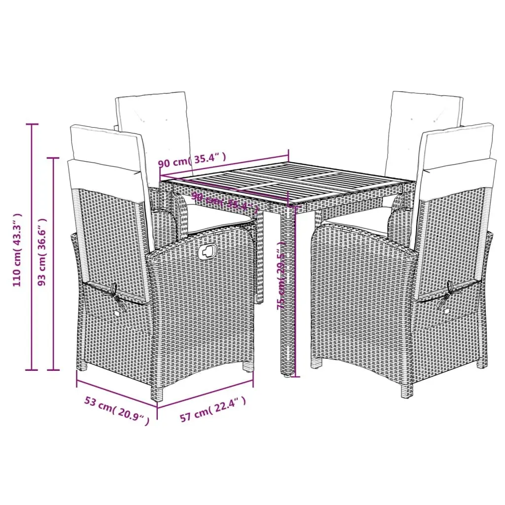 5 Piece Outdoor Dining Set Black Poly Rattan Garden Furniture with Cushions