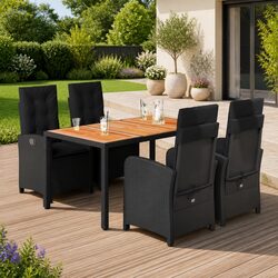 5 Piece Outdoor Dining Set Black Poly Rattan Garden Patio Furniture with