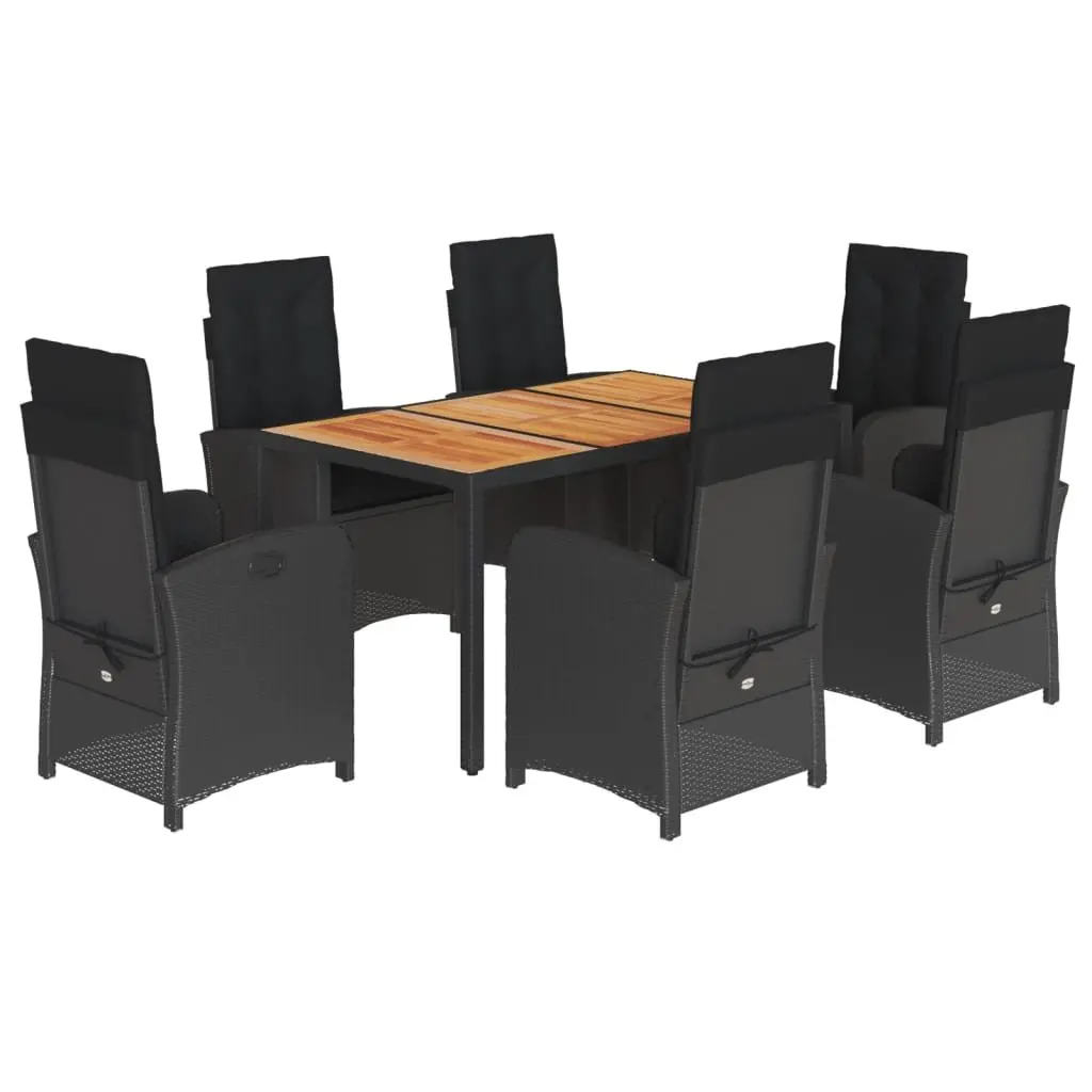 7 Piece Outdoor Dining Set Garden Furniture Black Poly Rattan with Cushions