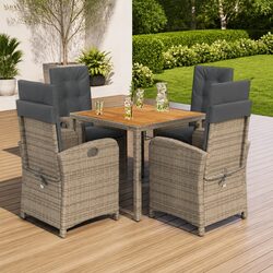Garden Dining Set 5 Piece Outdoor Furniture Grey Poly Rattan Patio with Cushions
