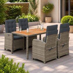 Garden Dining Set 5 Piece Outdoor Furniture Grey Poly Rattan Cushions Table