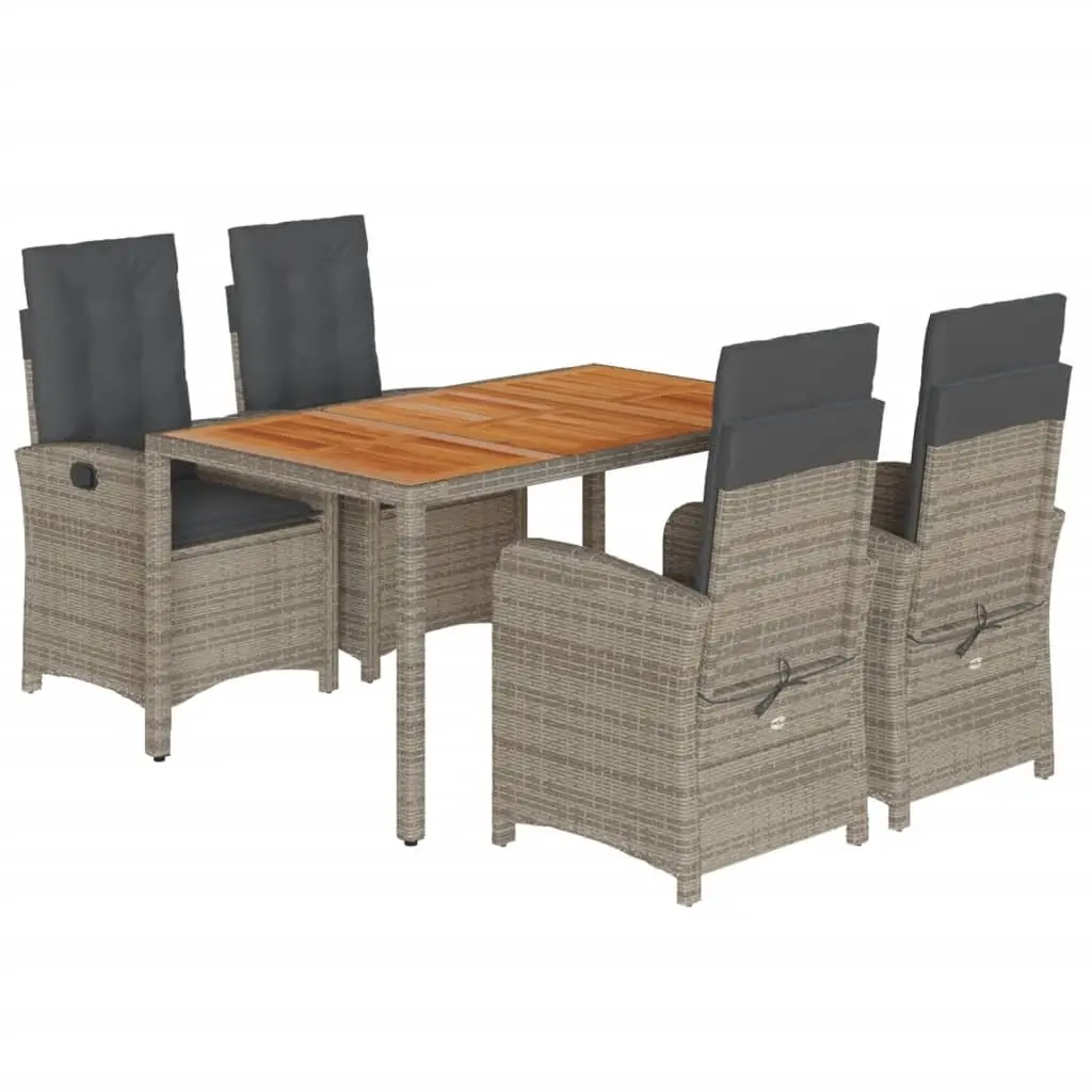 Garden Dining Set 5 Piece Outdoor Furniture Grey Poly Rattan Cushions Table