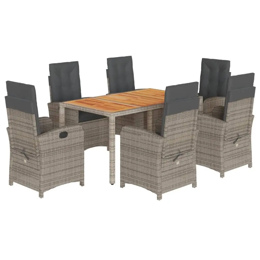 7 Piece Garden Dining Set Outdoor Furniture with Cushions Grey Poly Rattan