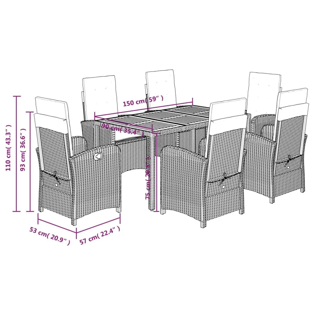 7 Piece Garden Dining Set Outdoor Furniture with Cushions Grey Poly Rattan