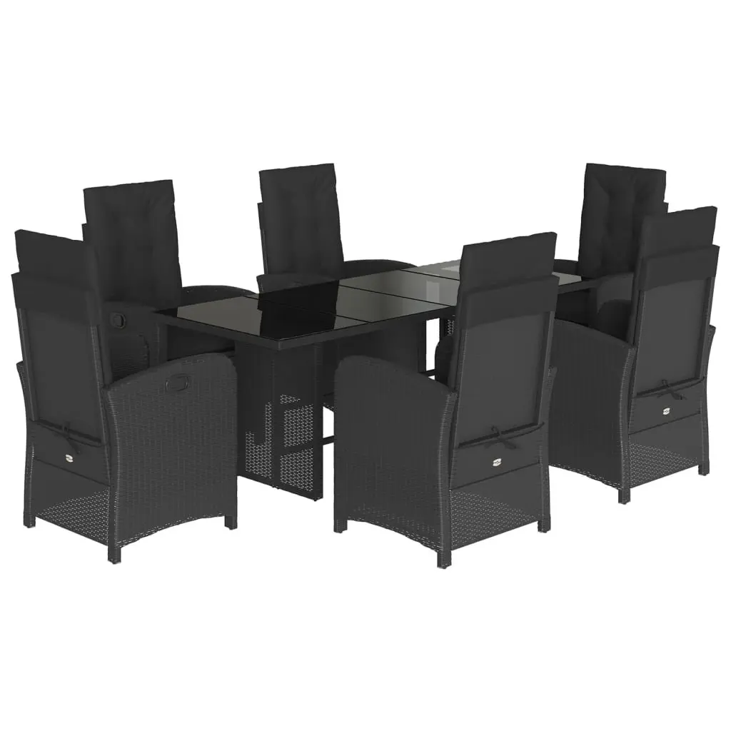 7 Piece Outdoor Garden Dining Set Black Poly Rattan with Cushions Patio