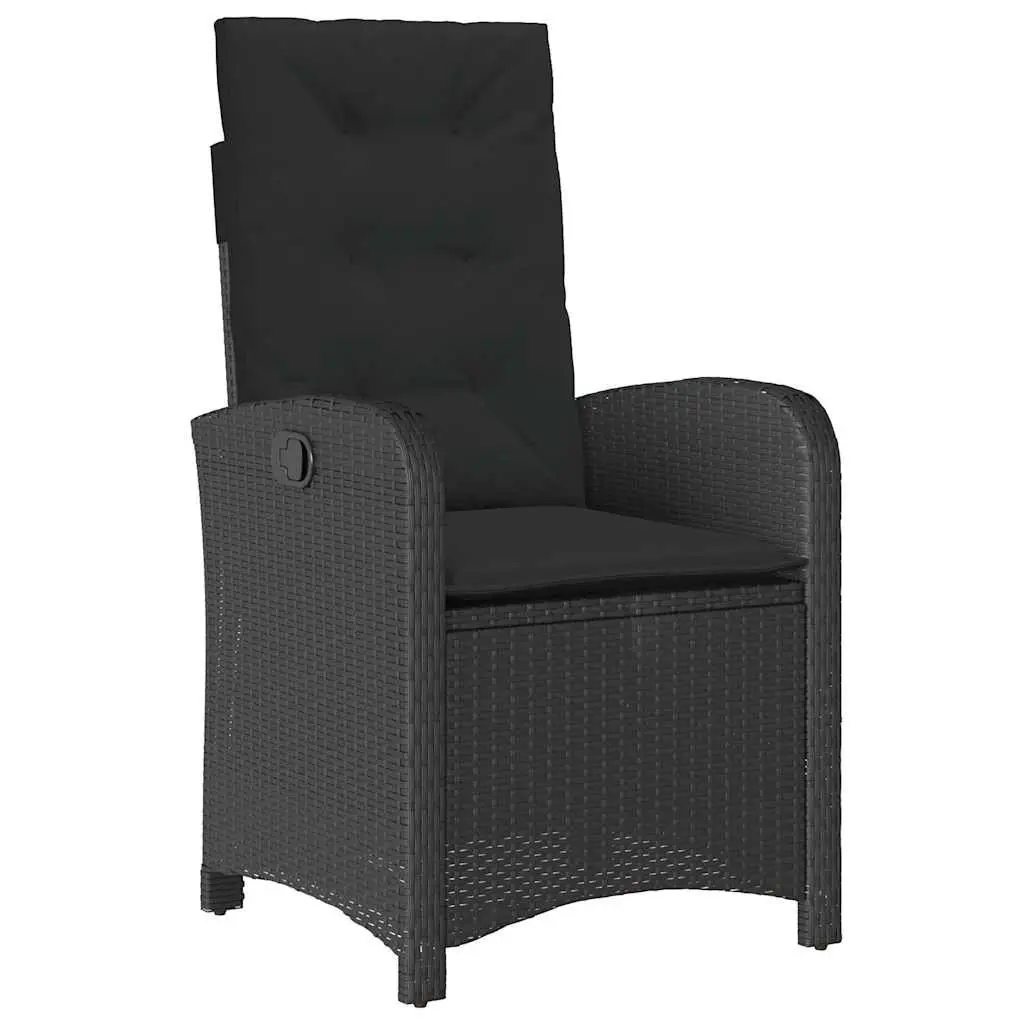 9 Piece Outdoor Dining Set Black Poly Rattan Cushions Tempered Glass Tabletop