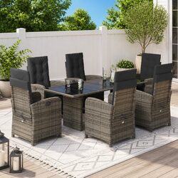 Garden Dining Set 7 Piece Outdoor Furniture Grey Poly Rattan with Cushions