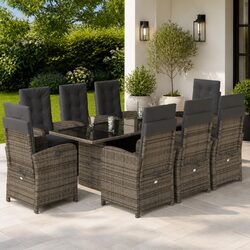 Outdoor Dining Set 9 Piece Garden Furniture Grey Poly Rattan with Cushions