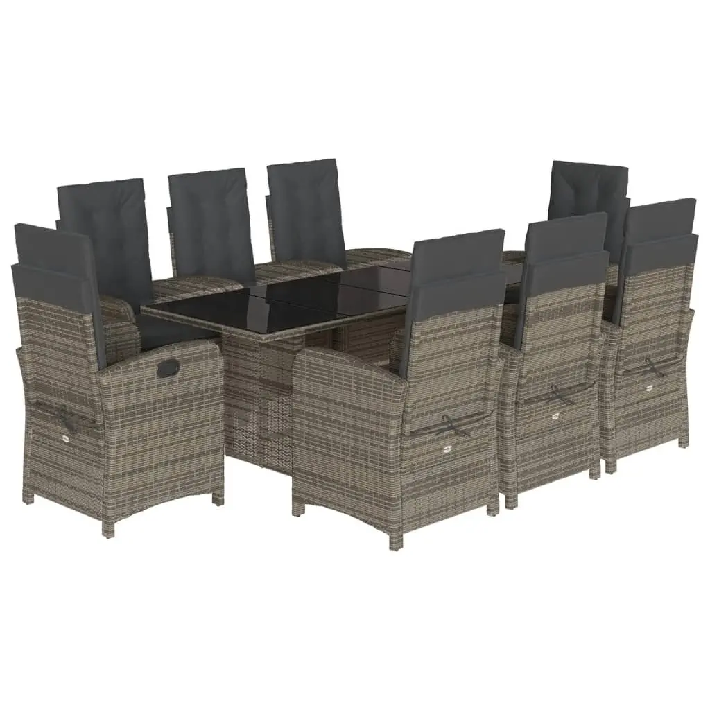 Outdoor Dining Set 9 Piece Garden Furniture Grey Poly Rattan with Cushions
