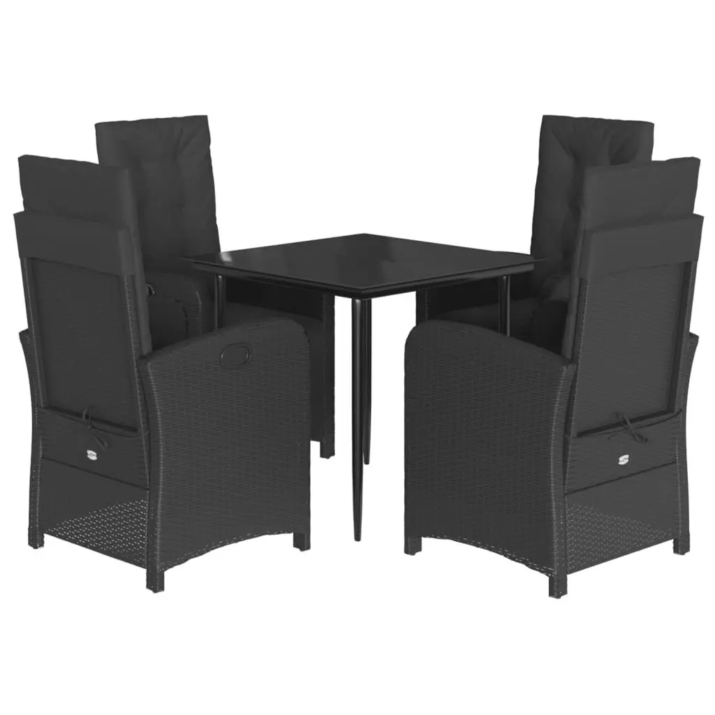 Garden Dining Set 5 Piece Outdoor Furniture Black Poly Rattan with Cushions