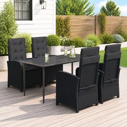 Garden Dining Set 5 Piece Outdoor Patio Furniture Black Poly Rattan with