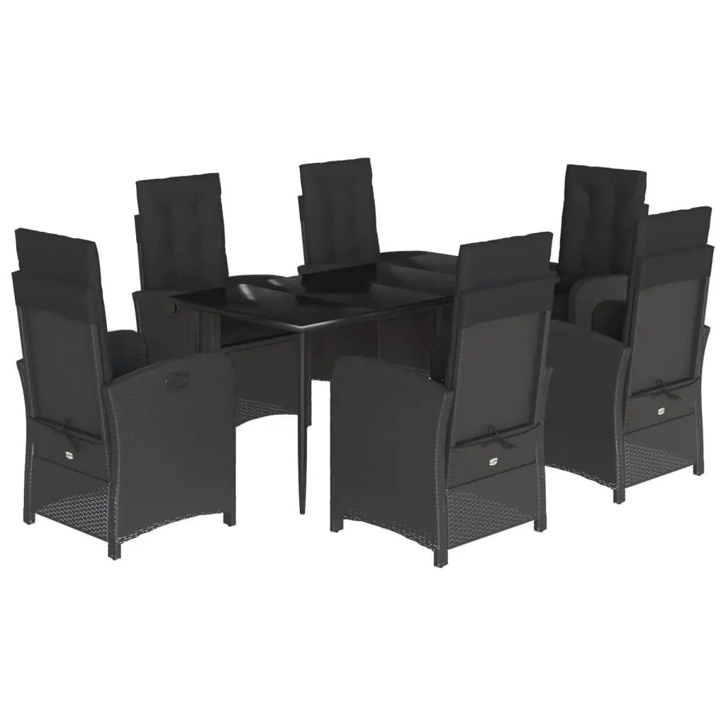 7 Piece Garden Dining Set Black Poly Rattan Outdoor Furniture with Cushions