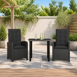 Garden Dining Set 3 Piece Outdoor Furniture Poly Rattan Black Patio Table Chair