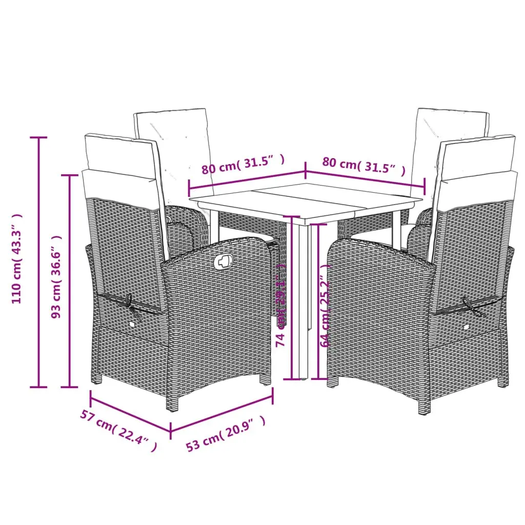 Garden Dining Set 5 Piece Outdoor Furniture Black Poly Rattan Chair Table Patio