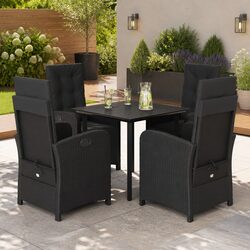 Garden Dining Set 5 Piece Outdoor Furniture Black PE Rattan Adjustable Backrest
