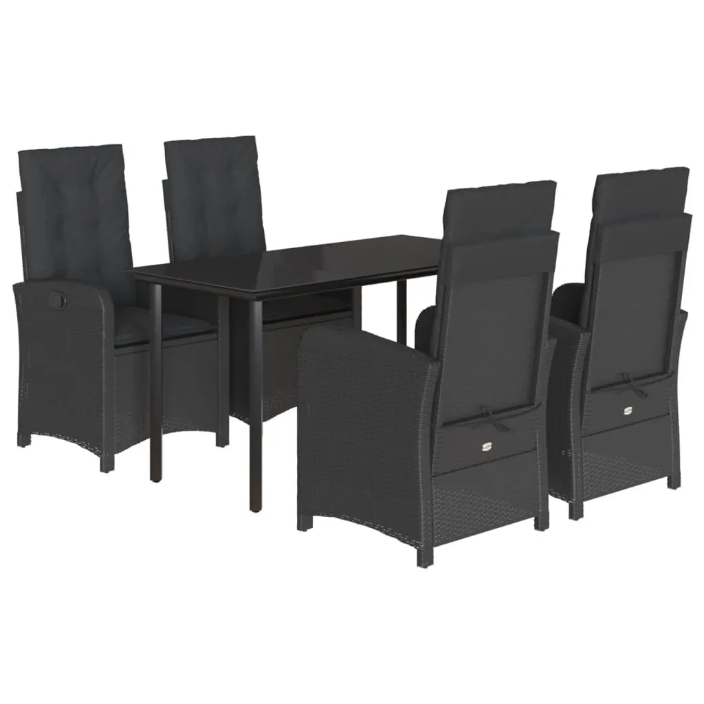 Garden Dining Set 5 Piece Outdoor Furniture Black Poly Rattan Adjustable