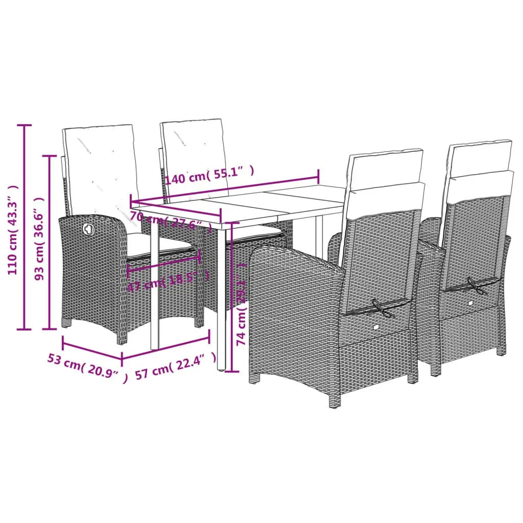 Garden Dining Set 5 Piece Outdoor Furniture Black Poly Rattan Adjustable