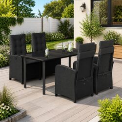 5 Piece Outdoor Dining Set Black Poly Rattan Garden Furniture Patio Table Chairs
