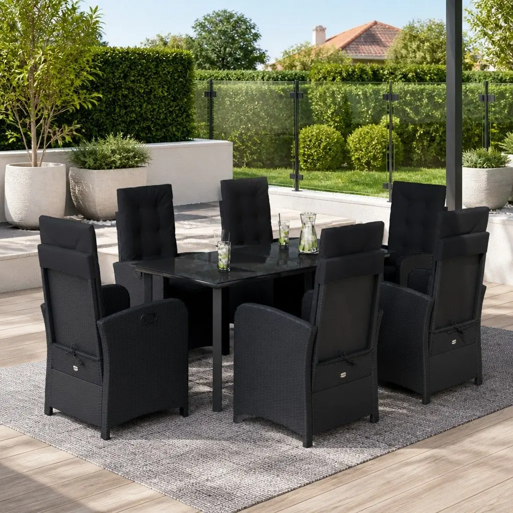 7 Piece Outdoor Dining Set with Cushions Black Garden Furniture Patio Table