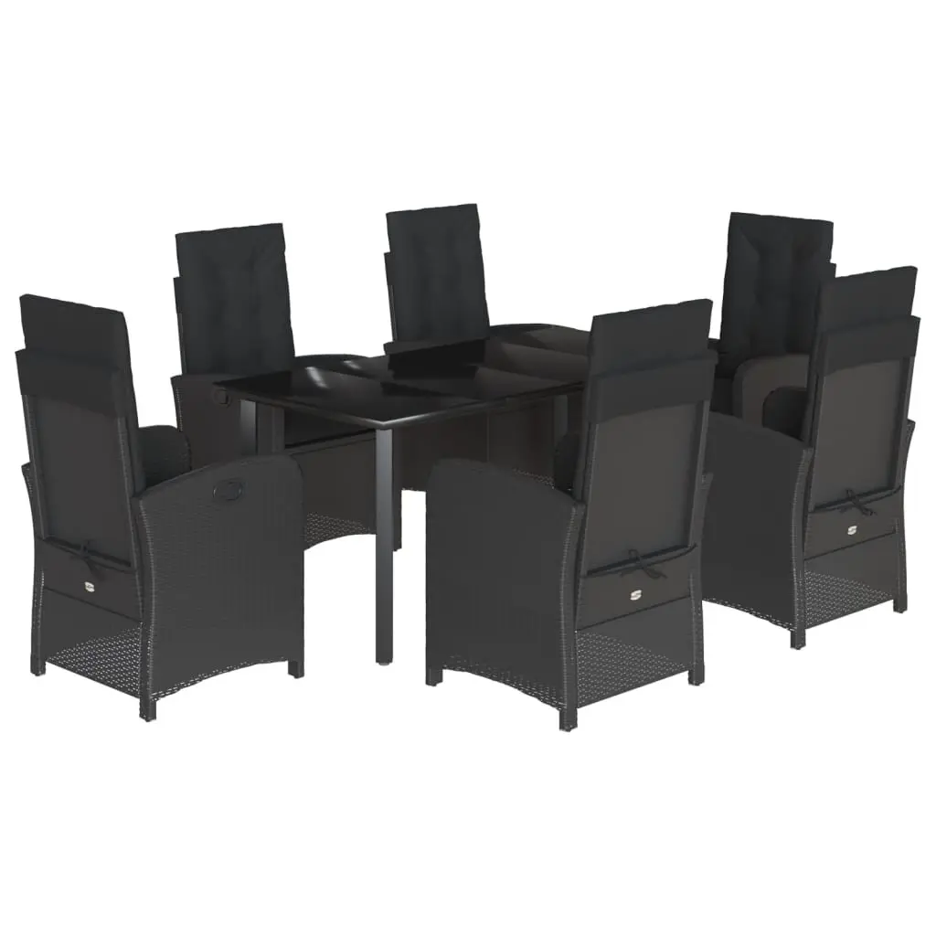 7 Piece Outdoor Dining Set with Cushions Black Garden Furniture Patio Table