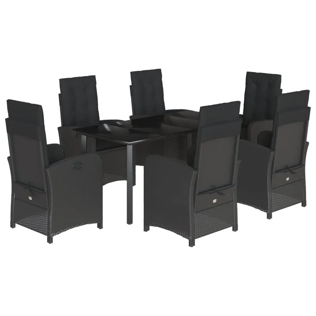 7 Piece Garden Dining Set Outdoor Patio Furniture Poly Rattan Black Cushions