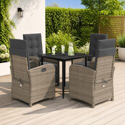 Garden Dining Set 5 Piece Poly Rattan Outdoor Furniture Grey Padded Cushions