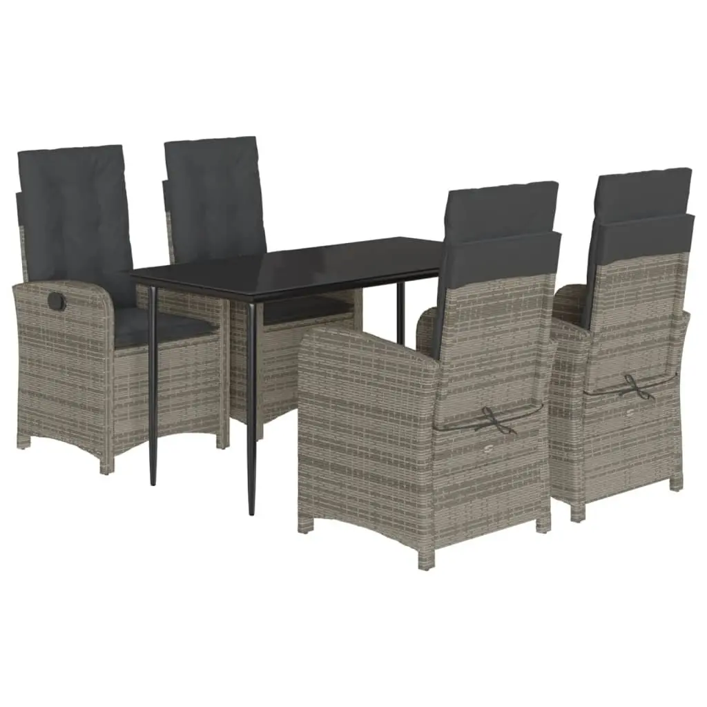 5 Piece Garden Dining Set with Cushions Adjustable Backrest Grey PE Rattan Outdoor Furniture