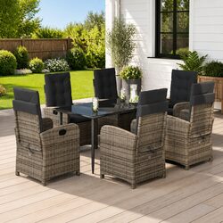 Garden Dining Set 7 Piece Outdoor Furniture Table Chairs Grey Poly Rattan