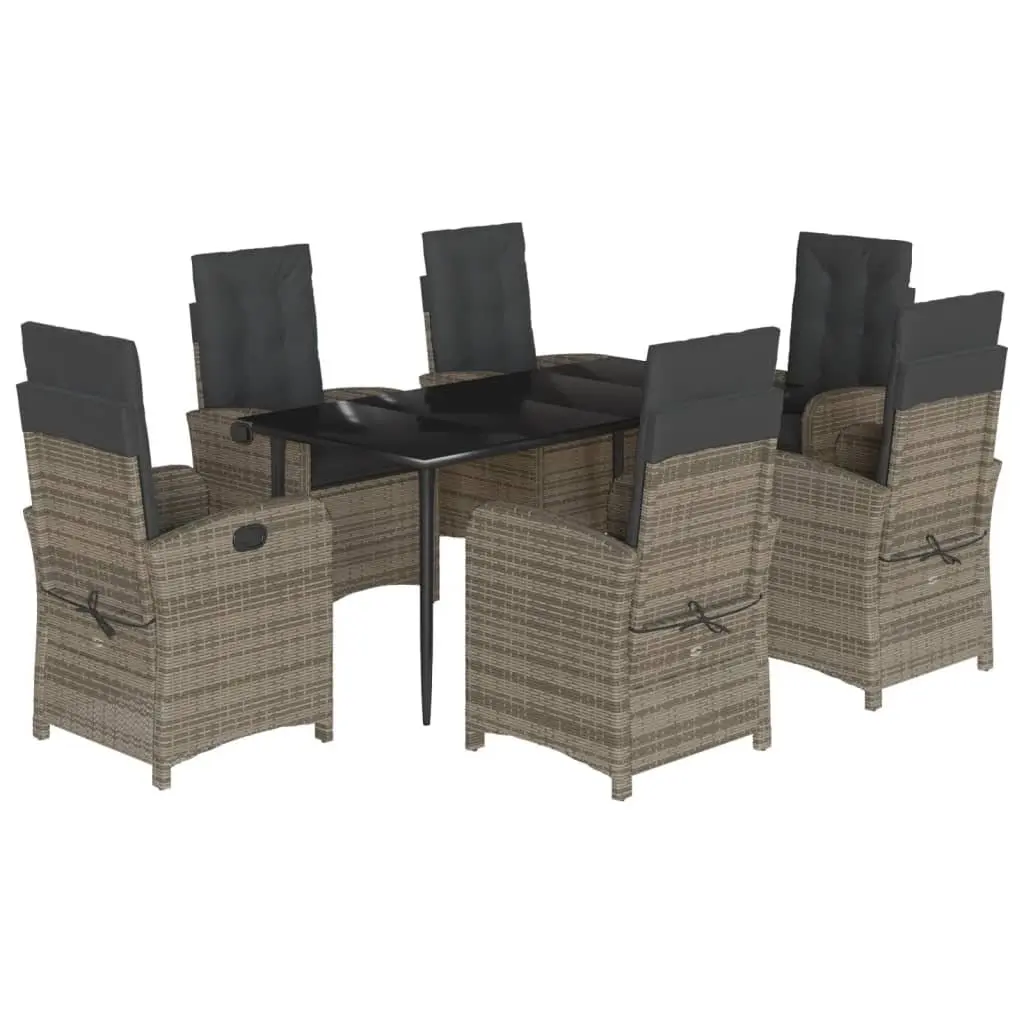 7 Piece Garden Dining Set with Cushions Grey Outdoor Patio Furniture Rattan