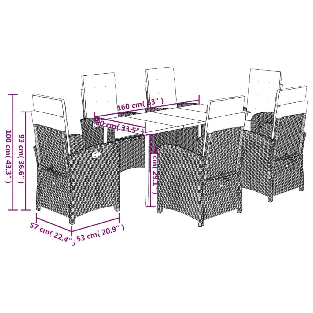 7 Piece Garden Dining Set with Cushions Grey Outdoor Patio Furniture Rattan