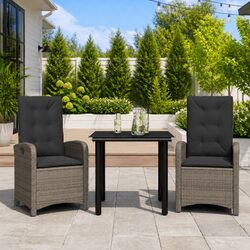 Garden Dining Set 3 Piece Outdoor Furniture Grey Poly Rattan with Cushions Table