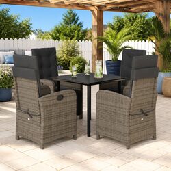 5 Piece Garden Dining Set Grey Poly Rattan Outdoor Furniture Patio Table Chairs