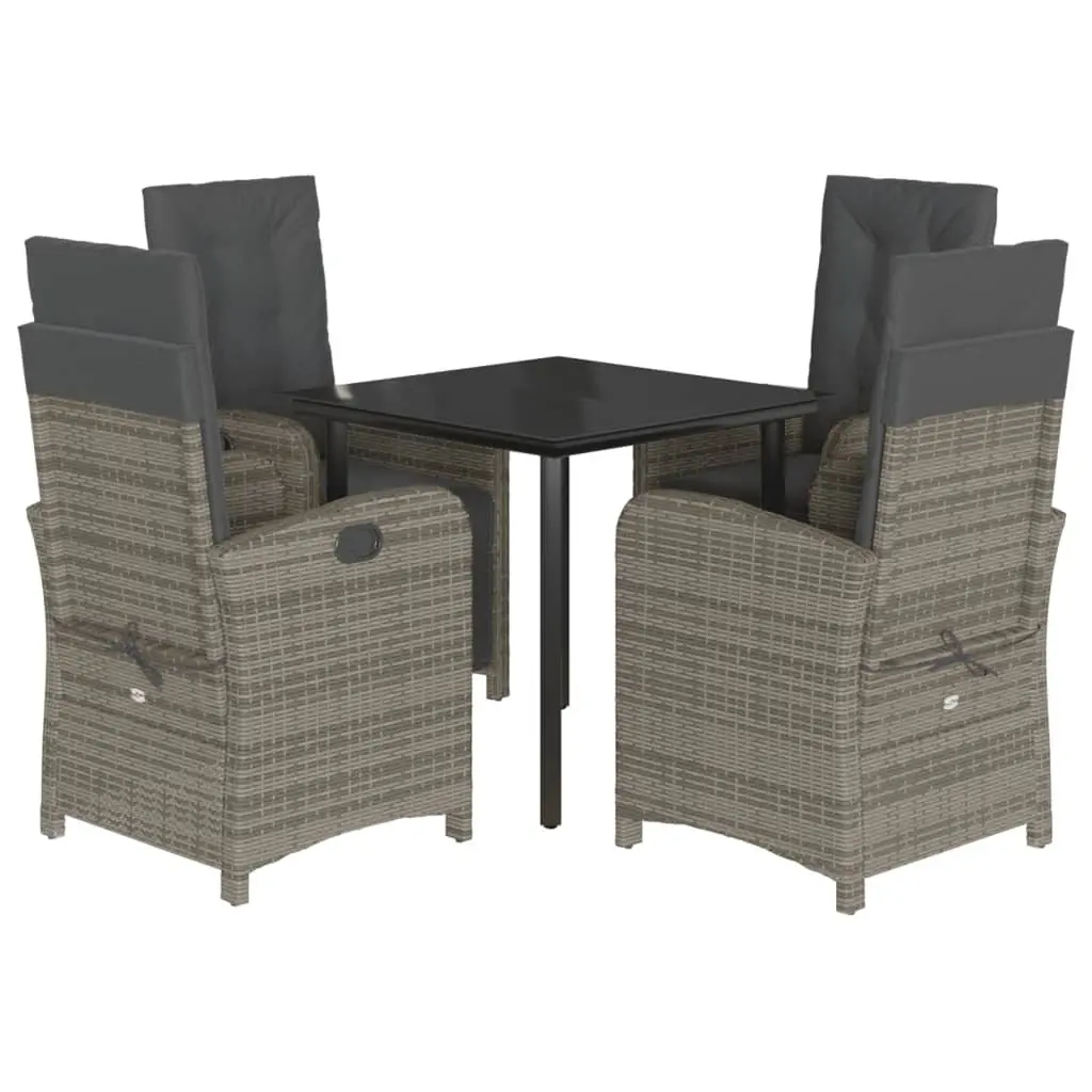 5 Piece Garden Dining Set Grey PE Rattan Outdoor Furniture Patio Table Chairs